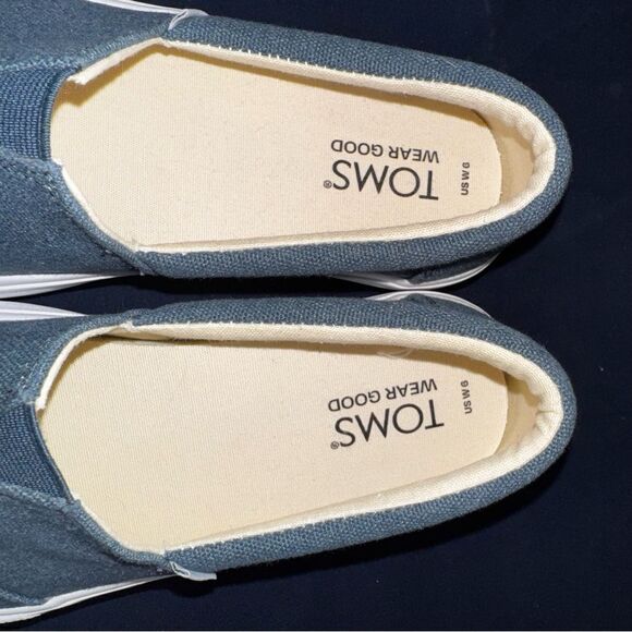 Tom’s Wear Good Dark Indigo Washed Canvas Alpargata Fenix Platform Slip Ons sz 6 - Picture 3 of 7